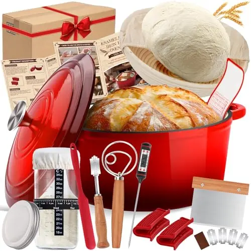 NZQXJXZ 5 quart enameled cast iron Dutch oven with full sourdough baking accessory kit