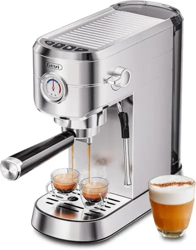 Gevi commercial espresso machine with pressure gauge in sterling silver