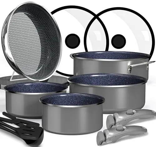 DUXANO Pro charcoal gray nonstick cookware set with detachable handles