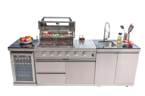 Keainvren modular outdoor kitchen island with grill, sink, and refrigerator