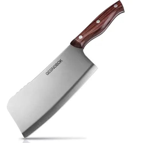 QEGNOBOK 7-inch meat cleaver chopping through bones