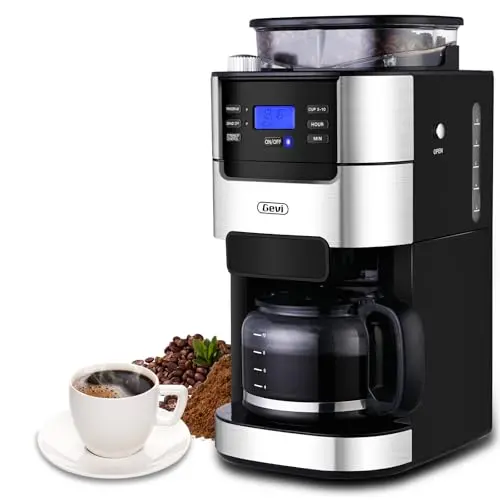 Gevi coffee maker with built-in burr grinder and digital display