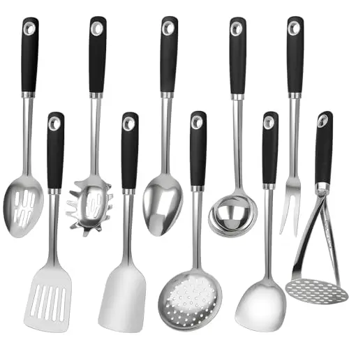 VZZNN 10-piece heavy duty stainless steel kitchen utensils set