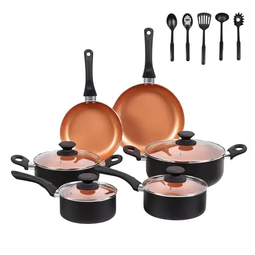 BECIGAR ceramic nonstick cookware set in gold and black