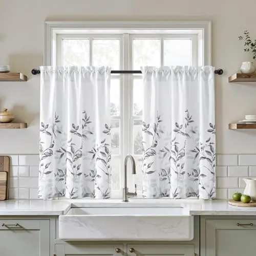 HOMEIDEAS Leaf Floral Kitchen Curtains