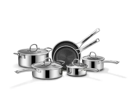SNOWCLAD hybrid stainless steel cookware set with nonstick coating