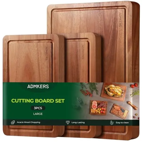 ADMKERS acacia wood cutting board set with juice grooves in three sizes
