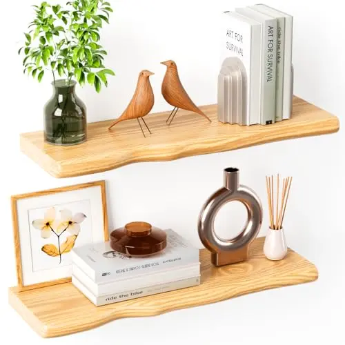 Avytronx solid pine floating shelves with natural wood finish