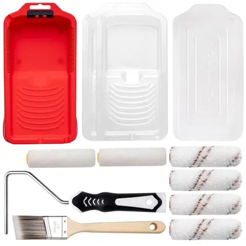 Mister Rui 12-piece paint roller kit with tray liners and microfiber sleeves