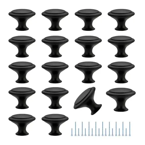 18-pack matte black cabinet knobs and drawer pulls
