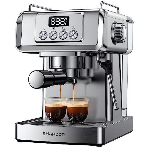 SHARDOR espresso machine with LCD temperature display and cup warmer