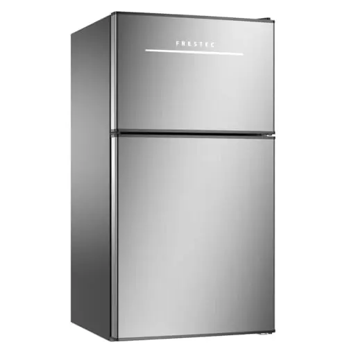 Frestec 3.2 cubic foot mini fridge with freezer in stainless steel