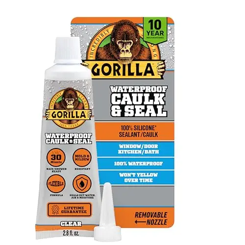 Gorilla 100% Silicone Caulk squeeze tube with mold resistance