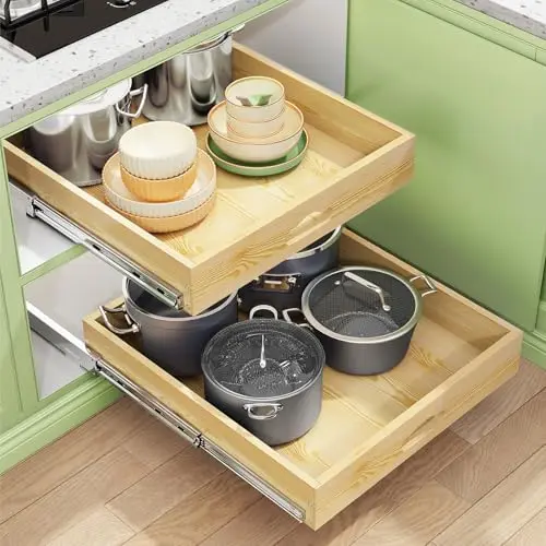 Kitstorack wooden pull out cabinet drawer with soft close slides