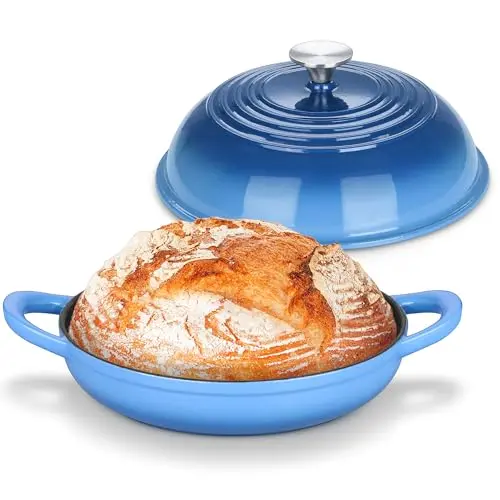 Joyfair blue enameled cast iron Dutch oven for bread baking