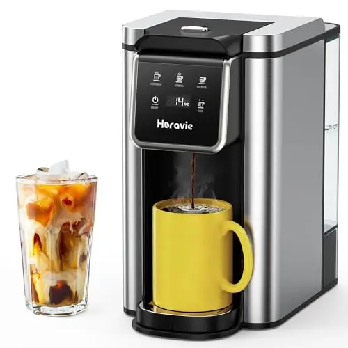 Horavie single serve coffee maker in black stainless steel