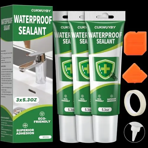 CUKWUYBY white silicone caulk 3-pack with tape and scraper