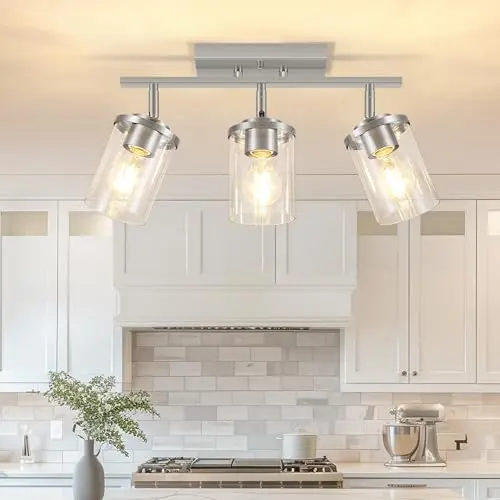 FadimiKoo 3-light adjustable ceiling spotlight with clear glass shades in brushed nickel finish