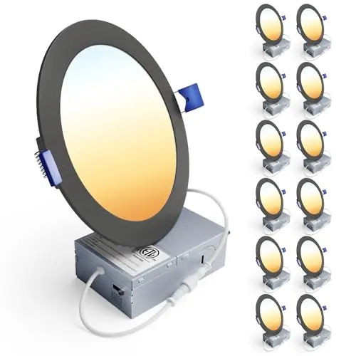 Ensenior black recessed LED ceiling light with selectable color temperatures