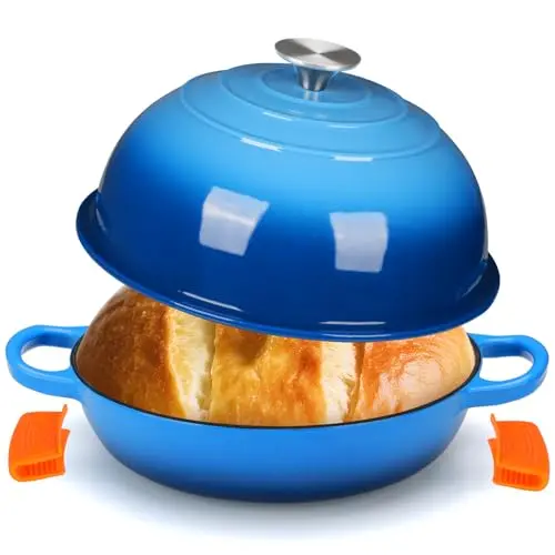 LIFERUN blue enameled cast iron dutch oven with silicone handles