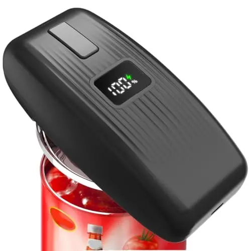 EROBSKJ electric can opener with LED power display and compact black design