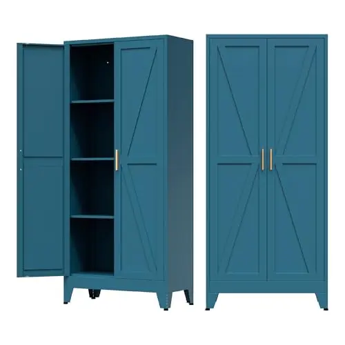 COFaR farmhouse storage cabinet with barn doors and gold handles