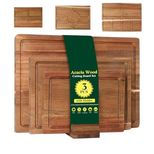 Vibaruta acacia wood cutting board set with storage holder