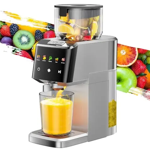 VCK cold press juicer with large feed chute and silver finish