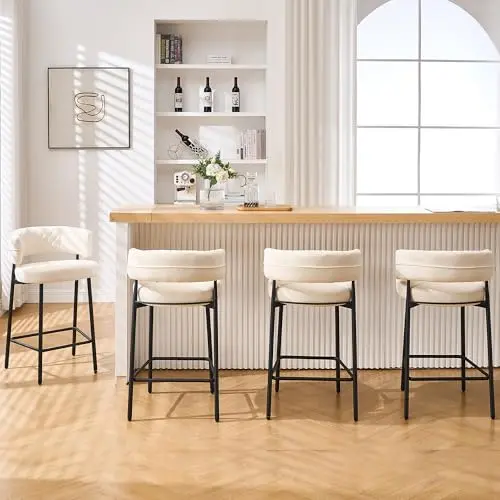 BV Bonne Vie modern bar stool with curved backrest and fabric upholstery