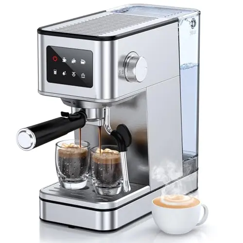 QJA silver espresso machine with LED touch screen display