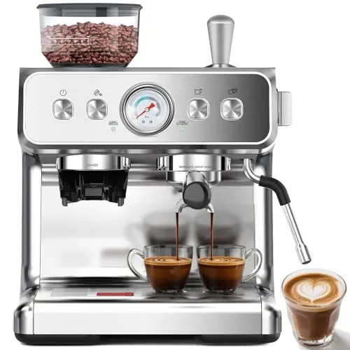 COWSAR espresso machine with built-in grinder, PID display, and commercial portafilter