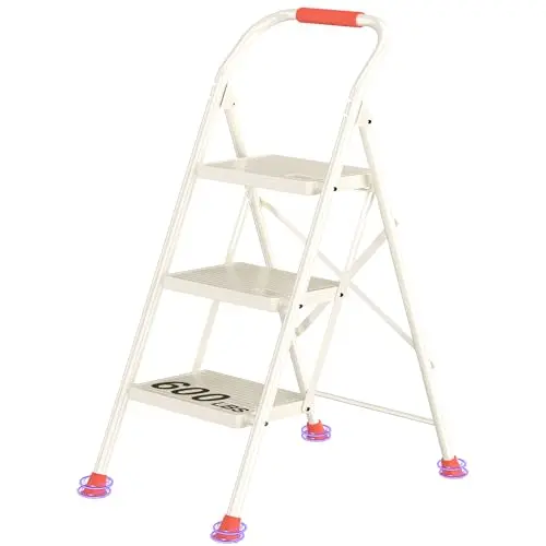 DIAMONDFORGE red and white heavy-duty step ladder