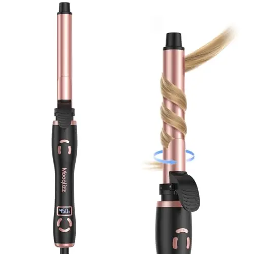 Mooqlizz Rotating Curling Iron with LCD display and rose gold finish