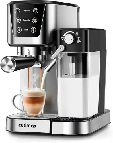CUSIMAX espresso machine with automatic milk frother and touchscreen
