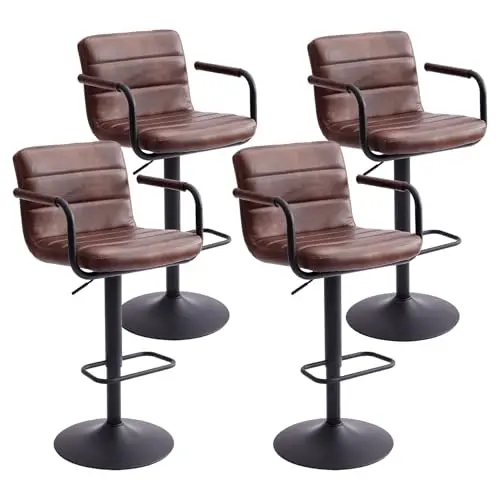 FABEILONG red brown bar stools with tartan design and adjustable height