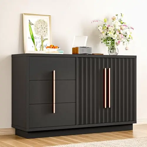 IONLONIKIK fluted buffet cabinet in black finish
