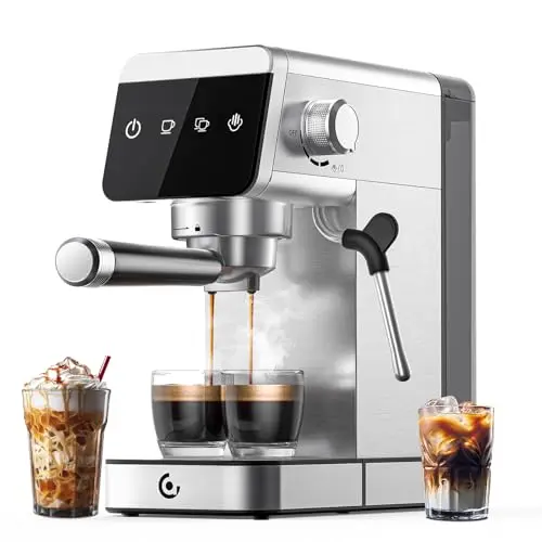 AMZCHEF espresso machine with LED touch screen in silver