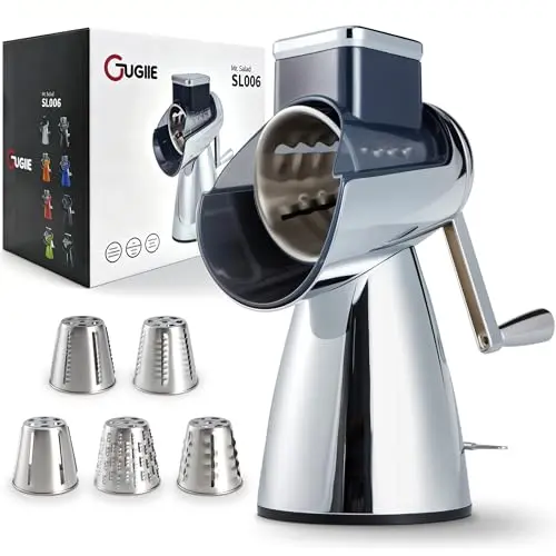 GUGIIE rotary grater with multiple blades in chrome finish